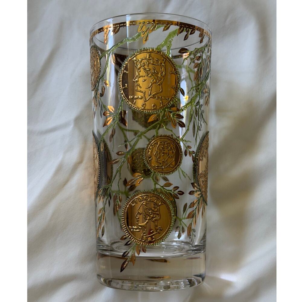 Vintage Culver Rare Midas Highball Tumbler Glass Coins and Vines MCM Set of 4 - Picture 9 of 14